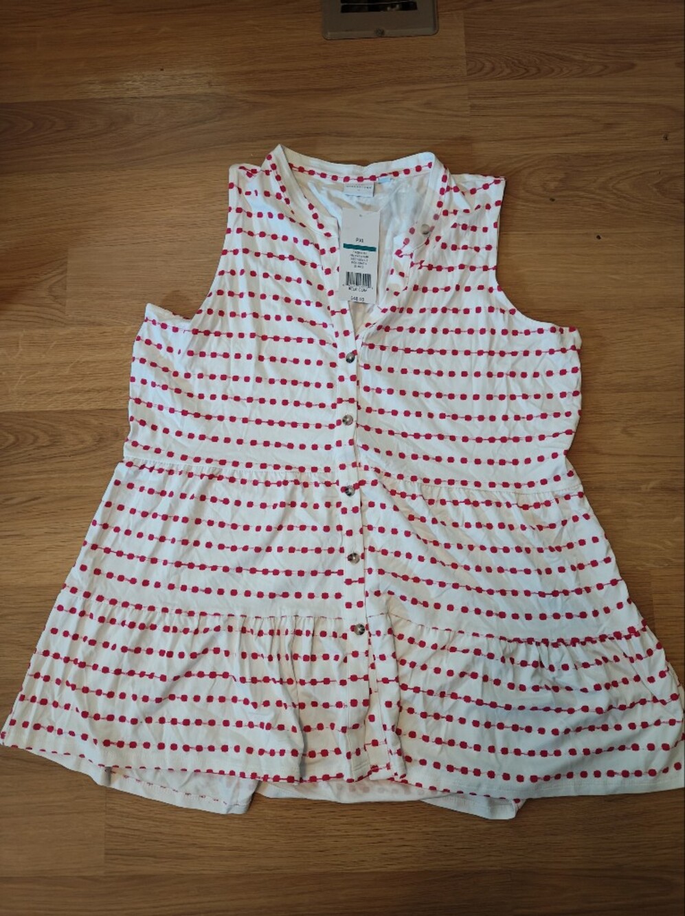 White Sleeveless Shirt with Pink Dot Stripe Pattern